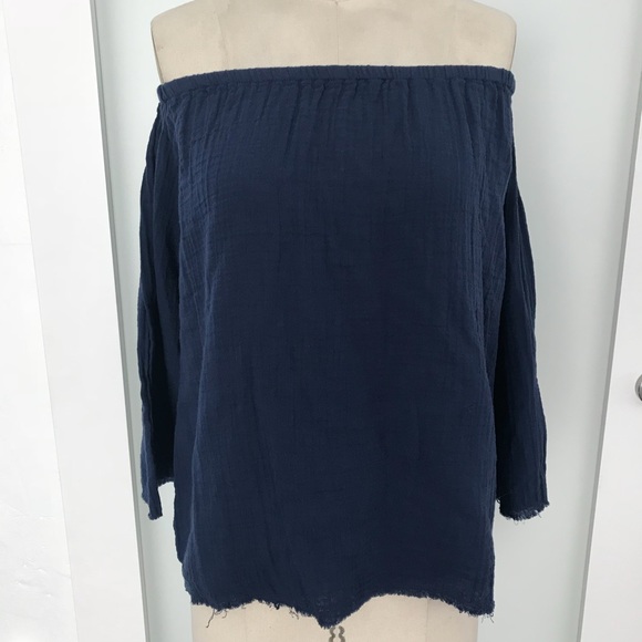 STARK X navy blue cotton gauze off shoulder top XS - Picture 5 of 10